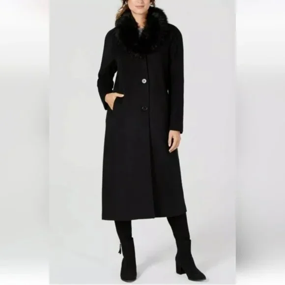 Faux-Fur-Collar, Wool Trench Coat- Size 6- Jones New York Excellent condition - Picture 2 of 8